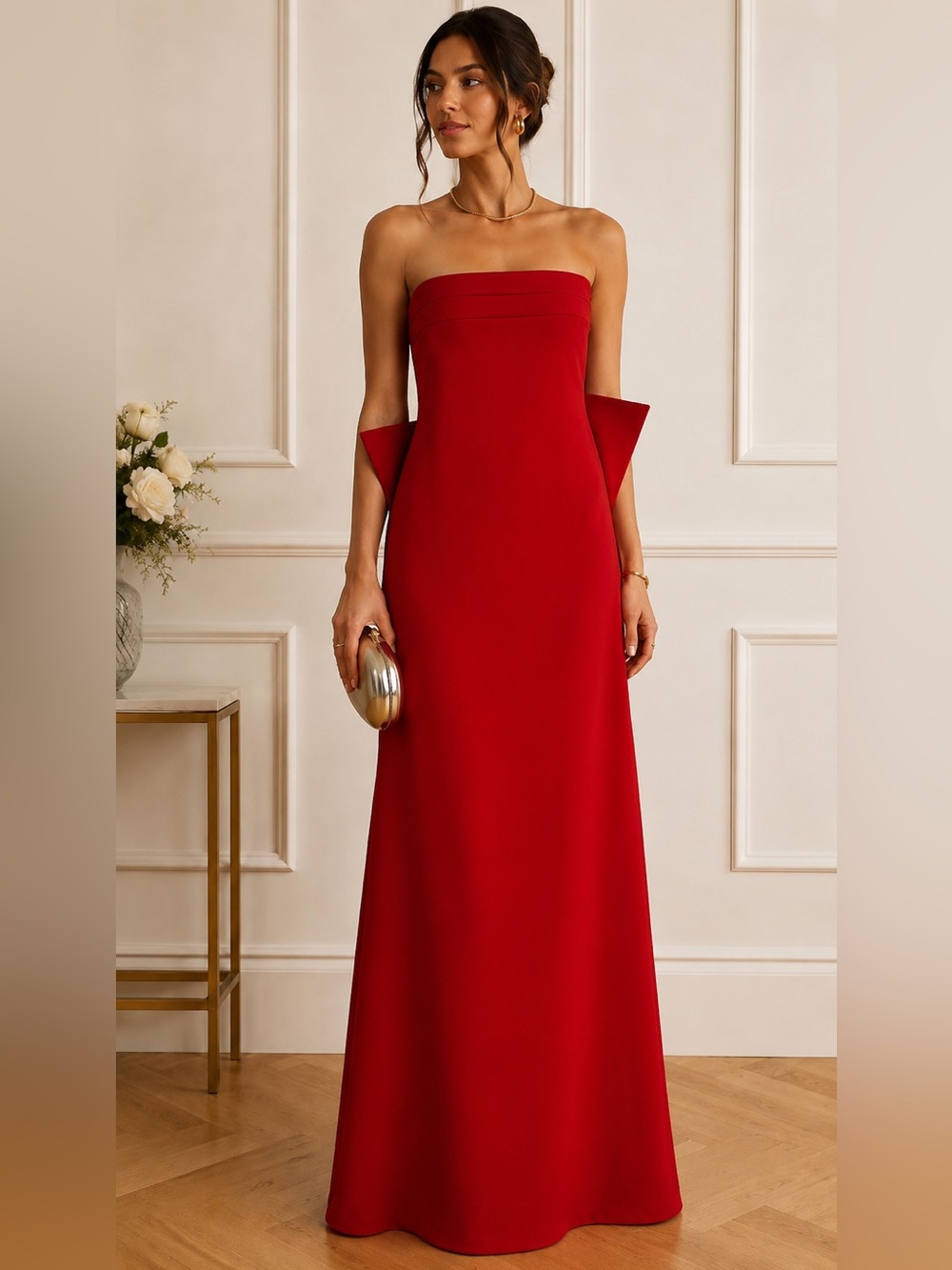 Peppermayo Red Bow Back Maxi Evening Gown Formal Holiday Wedding Guest Size 10